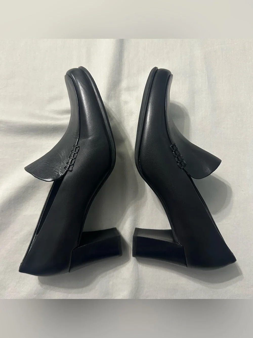 Franco Sarto Nolan Womens 8M Black Leather Block Heel Loafers Pump Shoes Slip On